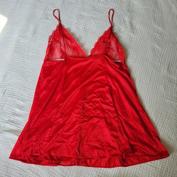 Vintage Pandora Lingerie Womens Large Red Babydoll Top Sheer Lace Flowy Romantic - Picture 6 of 7